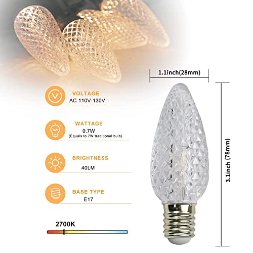 Emitting 25 Pack Led C9 Christmas Light Bulbs, Shatterproof & Waterproof C9 Led Christmas Replacement Bulbs, 2700K Warm White Christmas Decor For Indoor & Outdoor Use, E17 Base Holiday Decoration #TOP1