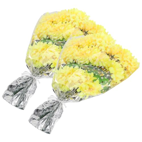 NOLITOY 2 Mazzi di Crisantemi Artificiali per Cimitero Bouquet di Fiori di Plastica Decorativi per Lapidi Fiori Artificiali Commemorativi per Uso Esterno e Funerale Colore Giallo