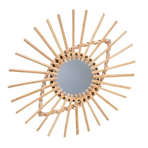 TOGEVAL Espejo de Ratán Trenzado Colgante para Decoración de Pared en Estilo Nórdico, Vidrio y Forma Única para Sala de Estar y Todas Las Paredes