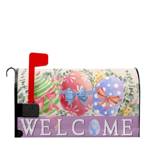 Image of Happy Easter Mailbox Covers Magnetic Spring Welcome Outdoor Mailbox Cover Standard Size 18 X 21 Easter Watercolor Eggs Holiday Mailbox Wrap Post Letter Box Cover Decorative for Home Garden Yard