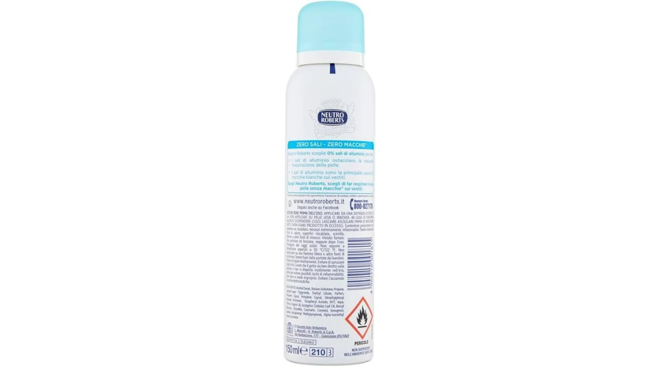 12X Neutro Roberts Fresco Deo Spray ohne Aluminiumsalze, 48h Schutz, Zero Flecken, 150 ml,+ Italy Shop Service Kostenloser Schlüsselanhänger