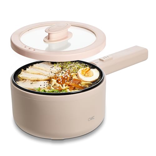 COOK WITH COLOR Electric Hot Pot, 1.6L Mini Cooker, 700W Power, Non-Stick Surface, Thermal Cut-Out Protection, Perfect for Rice, Noodles, Soups, Stews, Dorms, Apartments, and Small Kitchens, Blush