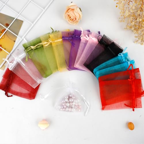 Image of Organza Bags, Sheer Organza Bag, 50Pcs,Small Organza Bags with Drawstring 3 x 4 inch, Jewelry Gift Bags, Mesh Party Wedding Favor Bags Mini Candy Bags for Christmas Party, Mix Color