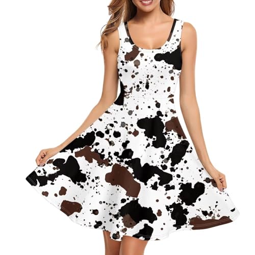 Image of Women's Casual Loose Sundress Midi Sleeveless Crewneck Dress Summer Beach Tank Dress with Pockets