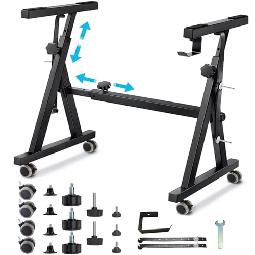 Image of Heavy Duty Z-Style Adjustable Keyboard Stand Universal for 61 76 88 Key Keyboards with Wheels and Locking Straps (Black)