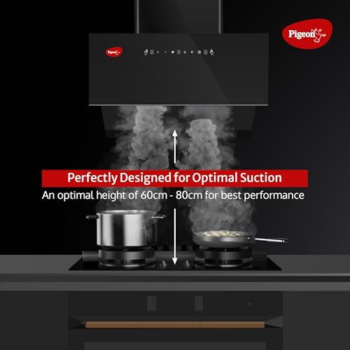 Image of Pigeon Xtream DLX 60 cm BLDC Slant Kitchen Chimney 1500 m3 /hr | Filterless Autoclean Kitchen Chimney | 12 Years Motor and 2 Years Comprehensive Warranty |Black | 9 Speed Touch Control + Motion Sensor