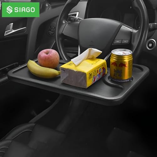 Image of SIAGO Ultimate 2-in-1 Car Steering Wheel Desk & Tray | Multi-Function Laptop Stand & Cup Holder | Perfect for Eating, Working, and Organizing on The Go
