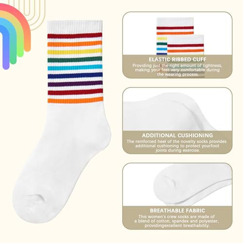 Image of American Trends Womens Novelty Striped Crew Socks Athletic Vintage Slouch Mid Calf Tube Socks