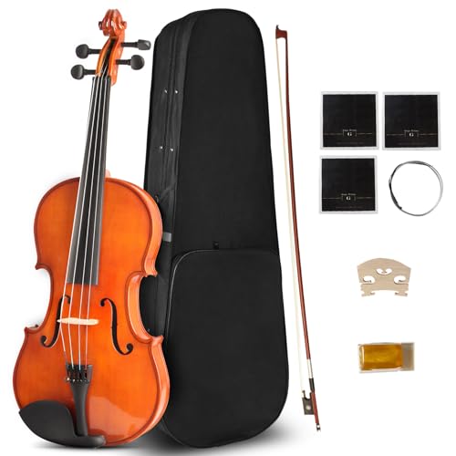 Ceciliec 16 Inch MA250 Acoustic Viola, Varnish Solid Wood Viola with Case, Bow, Rosin, Musical Instrument Viola Set for Adults, Beginners Students