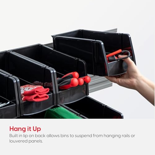 IRIS USA Medium Stackable Storage Bins, 8-Pack, 11" L x 6" W x 5" H, |Made in USA|, Plastic Open Front Shelf Bin for Organizing Parts, Hardware, Tools, Supplies, Garage Shelf, Pantry - Black thumbnail 8