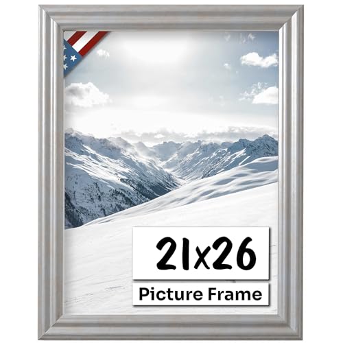 US Art Cloud Silver 21x26 Picture Frame .75" Inch Wide - Pearly Silver Wall Decor Handmade Solid Wood Frames with Preinstalled Hangers and UV Blocking Plexiglass 26x21 Frame