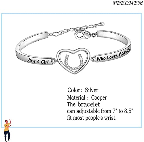 FEELMEM Cowgirl Jewelry Just A Girl Who Loves Horses Horseshoe Charm Bracelet Horse Gift for Girls Horse Lover Gifts Equestrian Bracelet Gift2