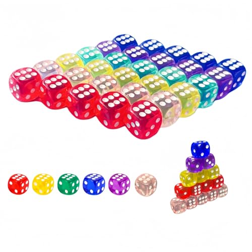 Jushion Würfel Set 14mm Spielwürfel Bunte Acryl Würfel Abgerundete Geeignet für Würfelspiele Mathe Lernwürfel Brettspiele Bars Partys und KTV (30)