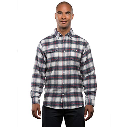 Burnside Men's Yarn-Dyed Long Sleeve Flannel Shirt, White/RED, L