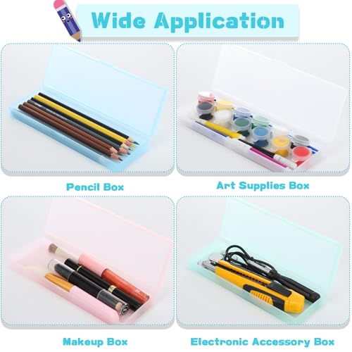 Image of Fainne 36 Pcs Plastic Pencil Case Bulk Plastic Pencil Boxes Frosted Pens Holder with Hinged Lid and Snap Closure for Stationery Organizer School Office (White Blue)