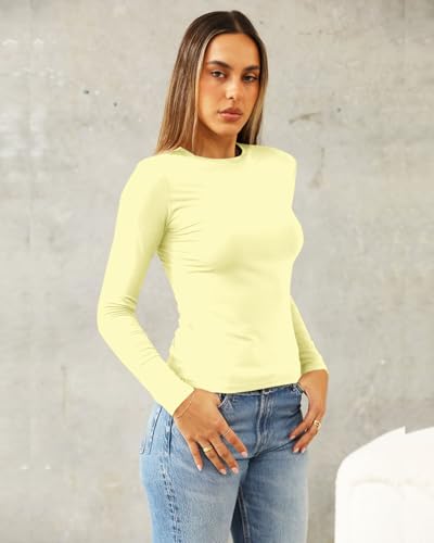 Image of Abardsion Women's Slim Lightweigh Long Sleeve T Shirts | Fall Clothes 2026 Casual Basic Crewneck Going Out Crop Tops Y2K