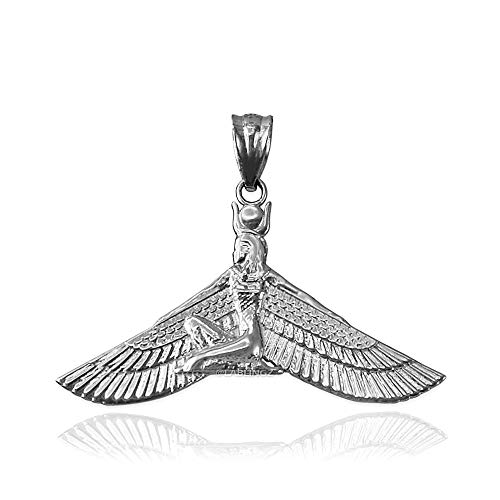 LA BLINGZ Sterling Silver Isis Egyptian Winged Goddess Pendant Necklace
