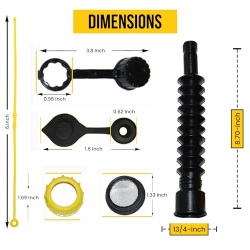 Kool Products Universal Gas Can Spout: Flexible No Spill Spout, 2 Vent Caps, Nozzle Cap & Gas Filter – Fits Most Cans (1 Pack)