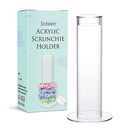 Sntieecr Acrylic Scrunchie Holder Stand Clear Jewelry Scrunchy Display Organizer Bracelet Holder Stands for Teen Girl Gifts with Lid Design and Dual Function