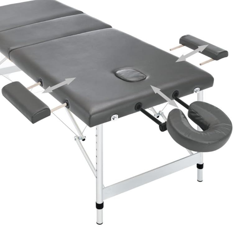 PLUS SANTE Table de Massage Pliante en Aluminium Ella, 3 Sections à Hauteur Réglables, légère avec Sac de Transport et Accessoires (Noir, Largeur 70 cm) (Gris, 70 cm)