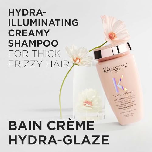Image of Kerastase Gloss Absolu Creme Anti-Frizz Shampoo For Bouncy, Glossy Hair | Medium to Thick Hair | 4-Days Anti-Frizz | With Hyaluronic & Glycolic Acid, Wild Rose-In-Oil | 250ml