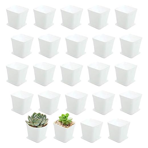 OJYUDD 3inch White Square Plastic Pots with Saucer, Drainage Hole, 24 Pcs, for Flower/Plant, Home,Company,Office and Garden(White)