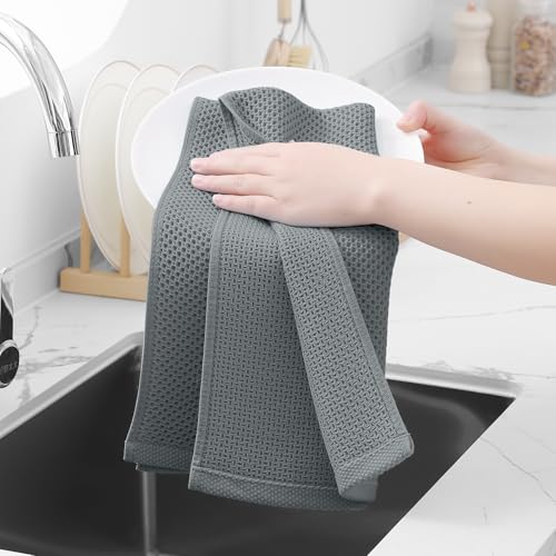 Homaxy 100% Cotton Waffle Weave Kitchen Dish Towels, Ultra Soft Absorbent Quick Drying Cleaning Towel, 13 x 28 Inches, 6-Pack, Grey