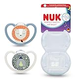NUK Perfect Match Air Night Baby-Schnuller | 18-36 Monate | Leuchtende Beruhigungssauger, die Luftzirkulation fördern & Speichelrash verhindern | 95% Baby-Akzeptanz** | Löwe | 2 Stück