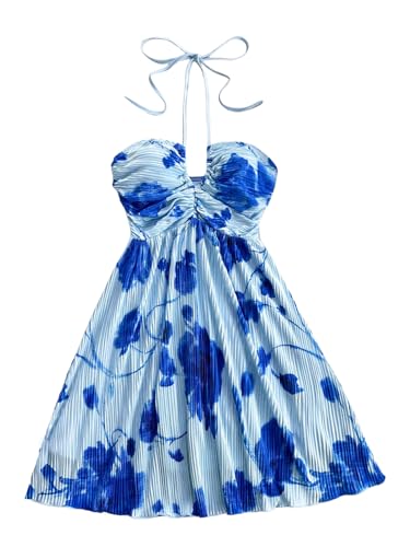 Image of SOLY HUX Women's Tie Dye Cami Dress Halter Backless Sleeveless A Line Short Summer Dresses Sundress