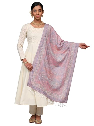 Women's Reversible Acrylic Stole with Woven Giant Paisley Flowers Weave Design Shawl Scarves for Girl