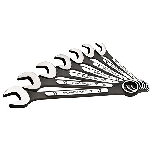 Powerbuilt Universal Combination Wrench Set, Metric 7 Piece Tools, 10mm-17mm, Open and Box End, Size Markings - 941062
