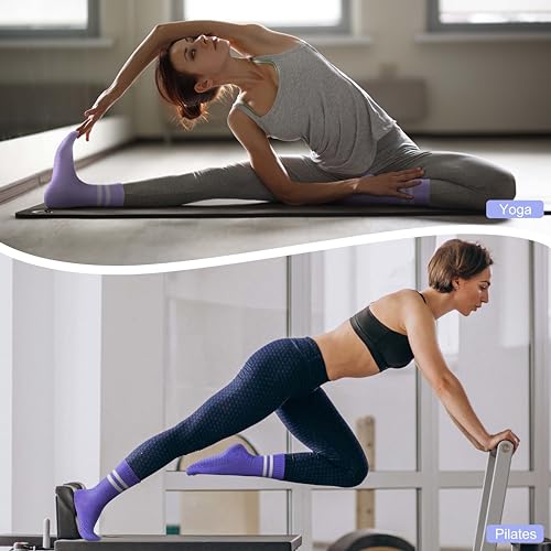 Image of Pilates Socks with Grips for Yoga, Barefoot, Ballet, Barre, Hospital Non Slip Anti Skid Socks for Women and Men