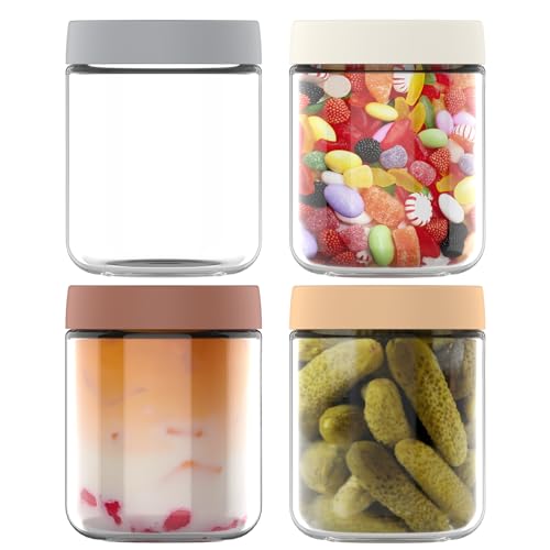 Senders 4 Pack 16 OZ Overnight Oats Jar, 500ml Glass Mason Jars with Lids, Glass Jars for Overnight Oats Salad Jars Fruit Yogurt Pudding Chutney Jam Spice (500ml)