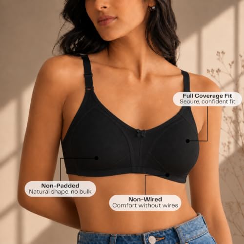 Image of INKURV Seamless Bra for Women Full Coverage | Cotton Hosiery T-Shirt Brassiere - Non Padded Wireless Lift for Everyday Wear| Moulded Cups for Chest Lifting- SAGE
