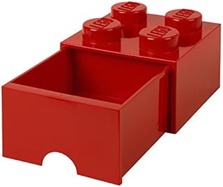 LEGO Brick Drawer 4 Knobs, 1 Drawer, Stackable Storage Box, 4.7 L, Bright Red