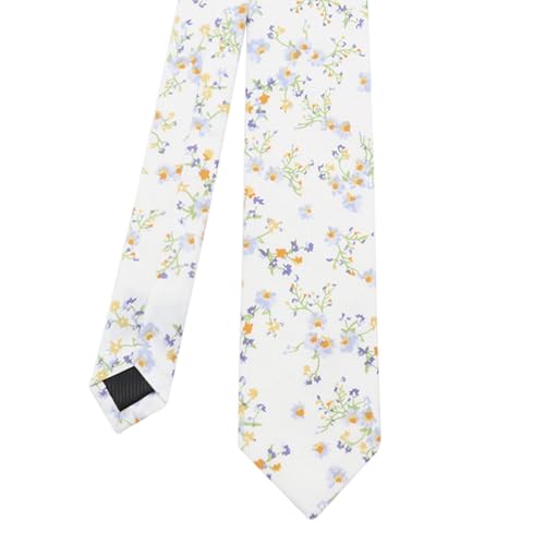 Image of Cotton Floral Ties for Men 2.76 inch Men's Skinny Tie Linen Flower Printed Neck Tie for Wedding Dating Party