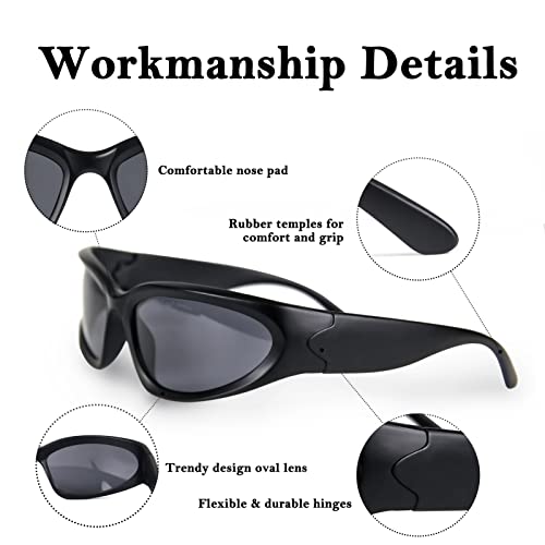 Y2K Wrap Around Sunglasses Trendy Silver Glasses Retro 90s Shades Women Futuristic4