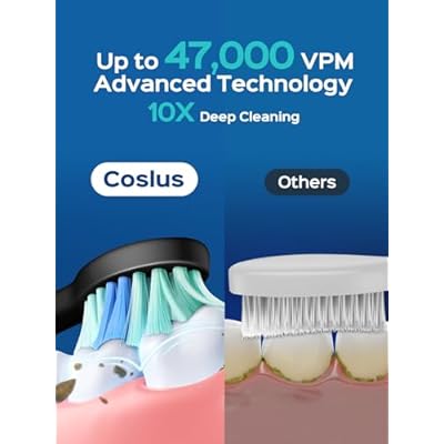 COSLUS Sonic Electric Toothbrush for Adults C40(DY-108Pro): 47000 VPM for Deep Cleaning with Travel Case - 5 Modes for Sensitive Teeth & Brace, Wireless Charging, 6 Brush Heads for Family, Black (1PC)