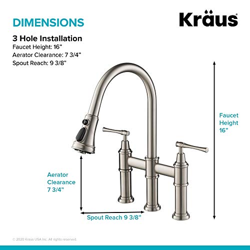 KRAUS Allyn Transitional Bridge Kitchen Faucet with Pull-Down Sprayhead in Spot Free Stainless Steel, KPF-3121SFS - image 7