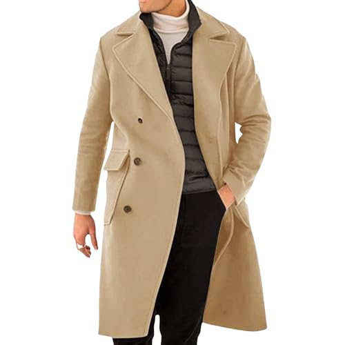 Manteau long pour homme en laine mélangée à double boutonnage et col blazer