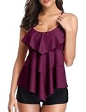 Tankini Swimsuits for Women Flounce 2-Piece Top Swimwear High Waisted Bikini Bottom Plus Size Tummy...