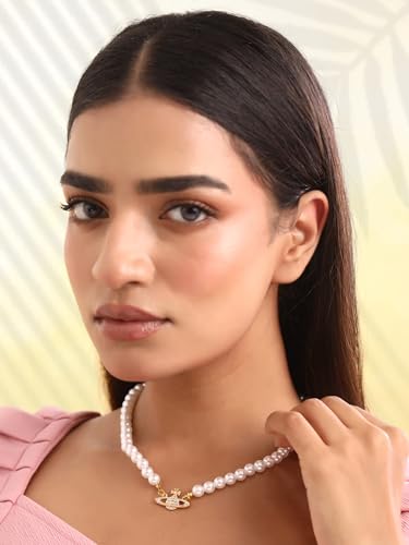 Image of Yellow Chimes Pearl Jewellery Set for Women Set of 2 White Pearl Necklace for Women and Girls