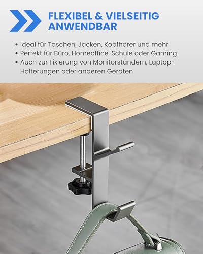 ELUXION Tischhalterung mit Doppelhaken I Klemmhalterung aus eloxiertem Aluminium für Taschen, Rucksäcke, Jacken & Kopfhörer I Schreibtischhaken für Homeoffice, Büro & Gaming Setup I anthrazit