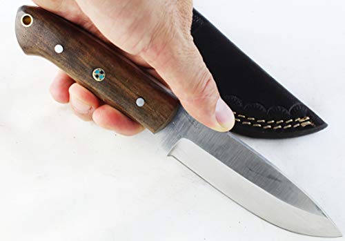 Moorhaus Handmade D2 Tool Steel Bushcraft, Hunting, Every Day Carry Knife Includes Leather Sheath (Walnut)