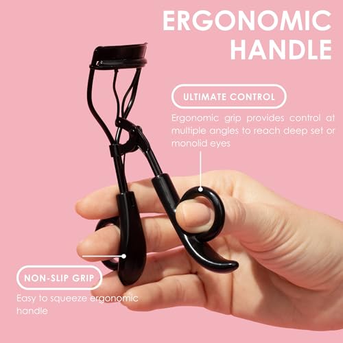 JAPONESQUE Pro Performance Lash Curler with Natural Arch for Sweeping Volume on Natural or False Lashes, Holds Curl for up to 8 Hours, Includes 1 Refill Pad