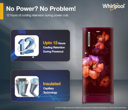 Image of Whirlpool 184 L 5 Star Direct-Cool Single Door Refrigerator with Intellisense Inverter Compressor (205 WDE ROY 5S Inv WINE SPRING-Y, Red, 2026 Model)