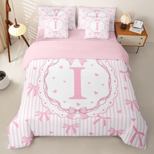 Loussiesd Juego de ropa de cama de 7 piezas de microfibra suave y ligera con funda de edredón y sábanas para niños y niñas, tamaño Super King, color rosa