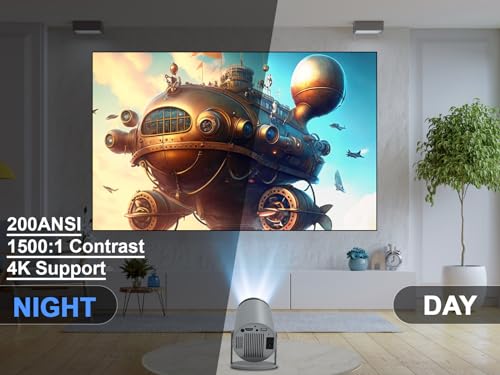 Automatic Keystone Correction Portable MiniProjector, 4K/200 ANSI Smart Projector with WiFi6, BT 5.0, 130 Inch Screen, 180 Degree Flip, Round Design, Built-in Android OS 11.0 Home Cinema Projector - Image 3