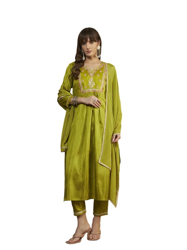 blackhatch Women’s Embroidered A-Line Kurta Pant Dupatta Set | Ethnic Suit with Straight Pants & Bordered Dupatta | Festival & Wedding-picture-30