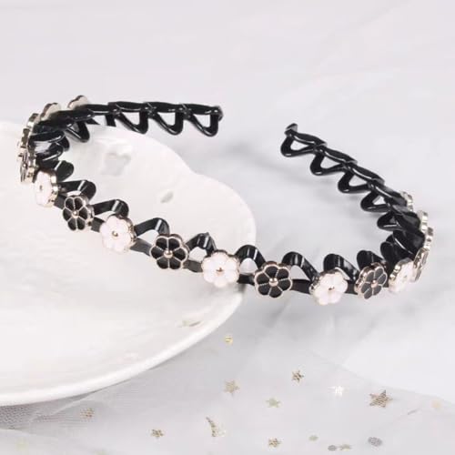 Women Wave Hair Hoops Braided Tools Rhinestone Flower With Toothed Headband Artifact for Tidying Broken Hair